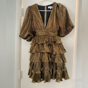 All is bright metallic tiered mini dress - gold - extra small